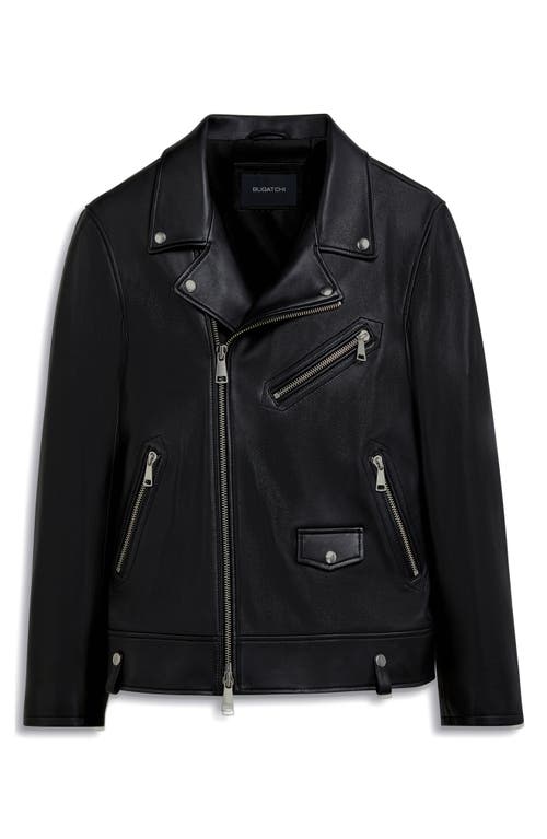 Black leather jacket with leopard lining