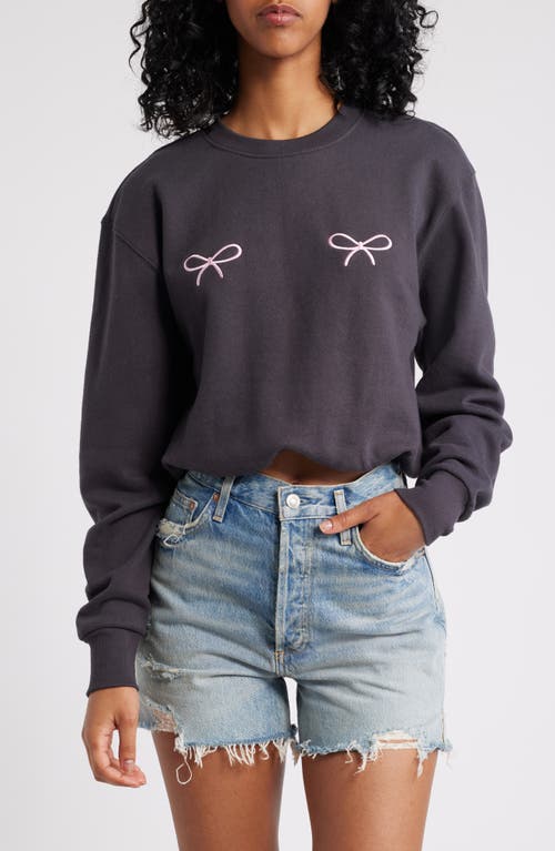 Vinyl Icons Embroidered Bow Bubble Hem Fleece Sweatshirt In Phantom