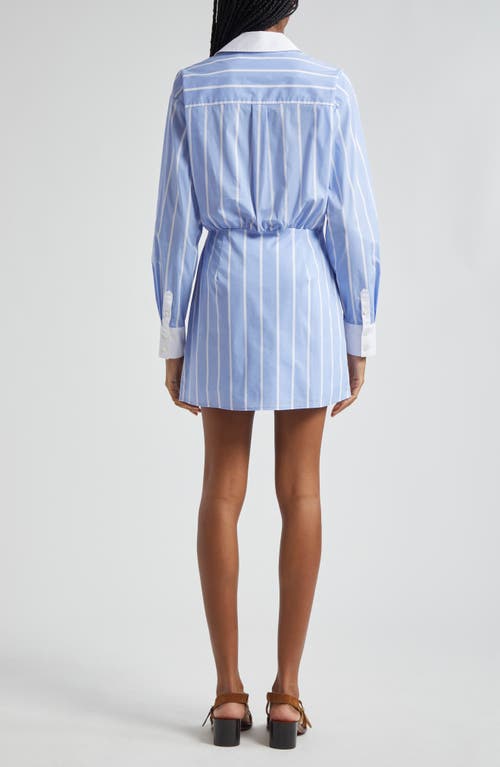 Veronica Beard Poppe Wrap-effect Striped Cotto-blend Poplin Mini Shirt Dress In Hydrangea/ White