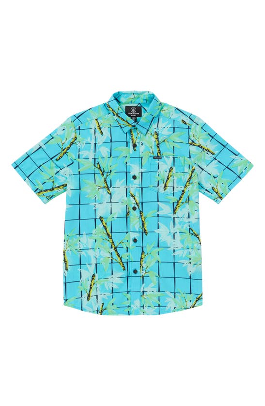 Volcom Kids' Bamboozeled Print Short Sleeve Button-up Shirt In Clearwater