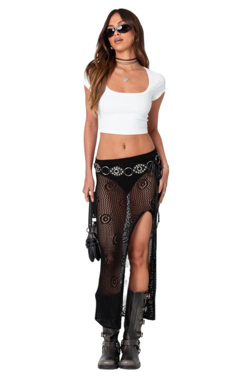 EDIKTED EDIKTED MONICA SHEER SLIT CROCHET MIDI SKIRT 
