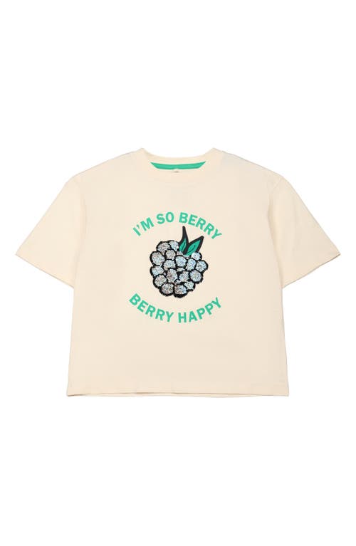 THE NEW Kids' Jocelle Berry Happy Embellished Long Sleeve Organic Cotton Graphic T-Shirt Geranium at Nordstrom,