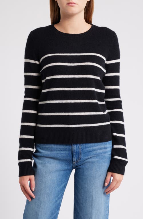 Shop Caslonr Caslon(r) Cashmere Crewneck Sweater In Black- Ivory Stacy Stripe