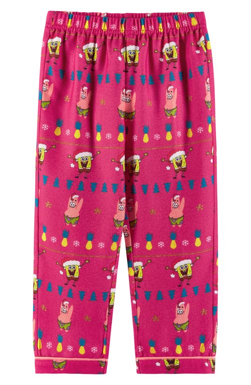 Shop Andy & Evan Kids' Spongebob Squarepants™ Glitter Fair Isle Flannel Two-piece Pajamas In Pink