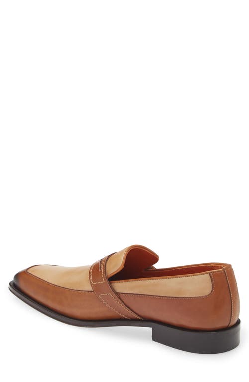 Shop Mezlan Two-tone Leather Penny Loafer In Cognac/bone