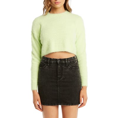 Bardot Crop Fluffy Sweater, Green