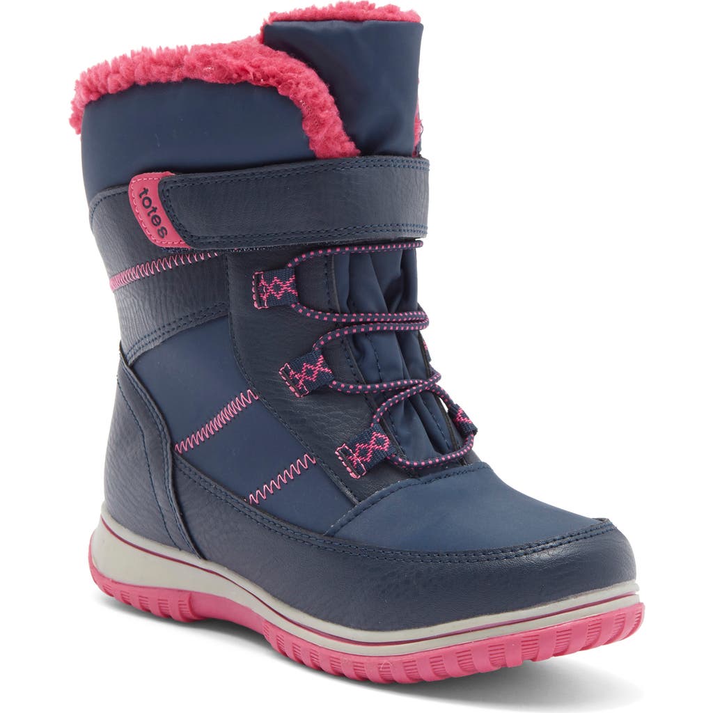 Totes Kids' Faux Shearling Lined Boot In Navy/berry
