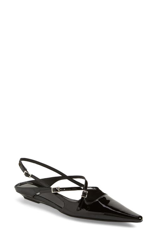 Fax Pointed Toe Slingback Flat in Black Patent