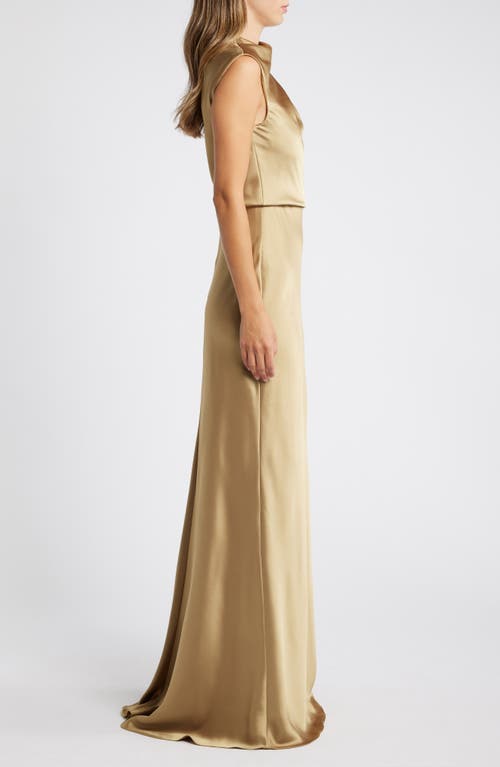 Amsale Asymmetric Neck Satin Gown In Gold