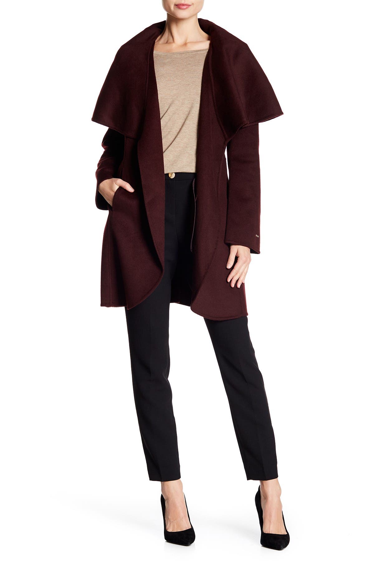 t tahari wool blend wrap coat