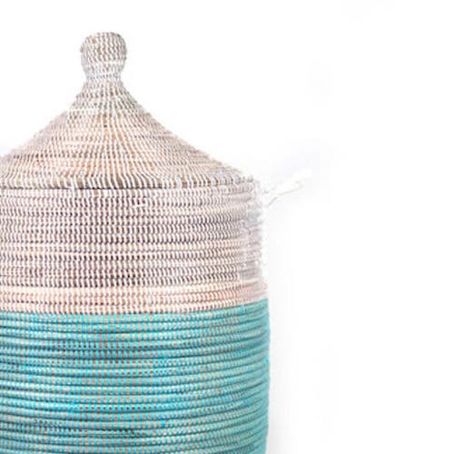 Mbare Dou Lid Storage Basket Two-tone In Turquoise And White