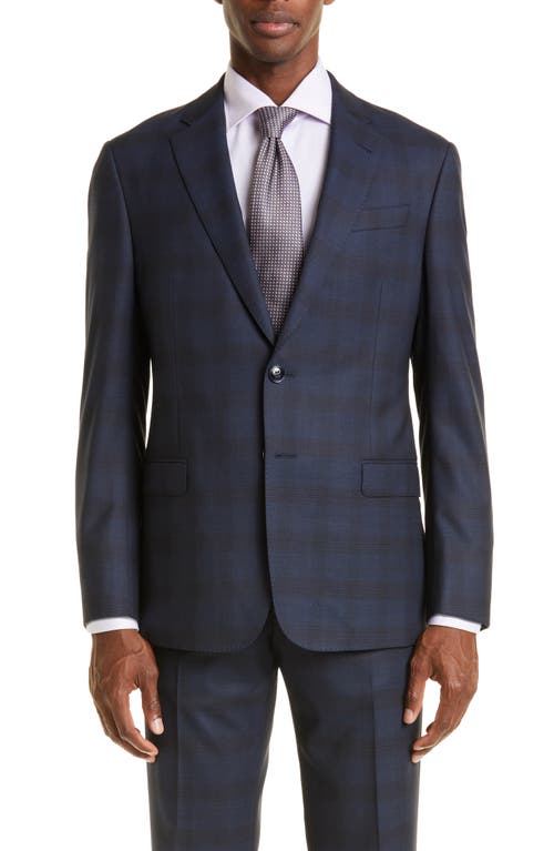 Giorgio Armani Plaid Wool Suit in Solid Dark Blue