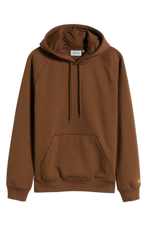 Shop Carhartt Work In Progress Chase Fleece Hoodie In Chocolate/gold