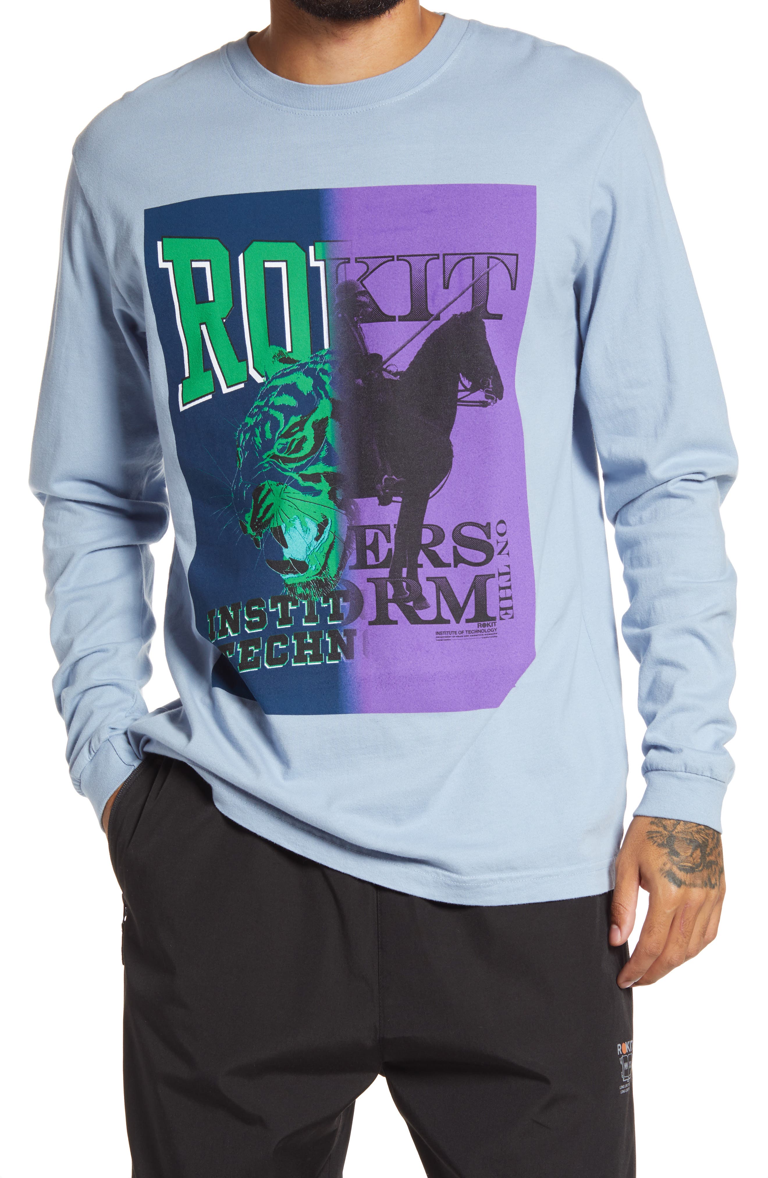Rokit Opposition Long Sleeve Graphic Tee In Blue