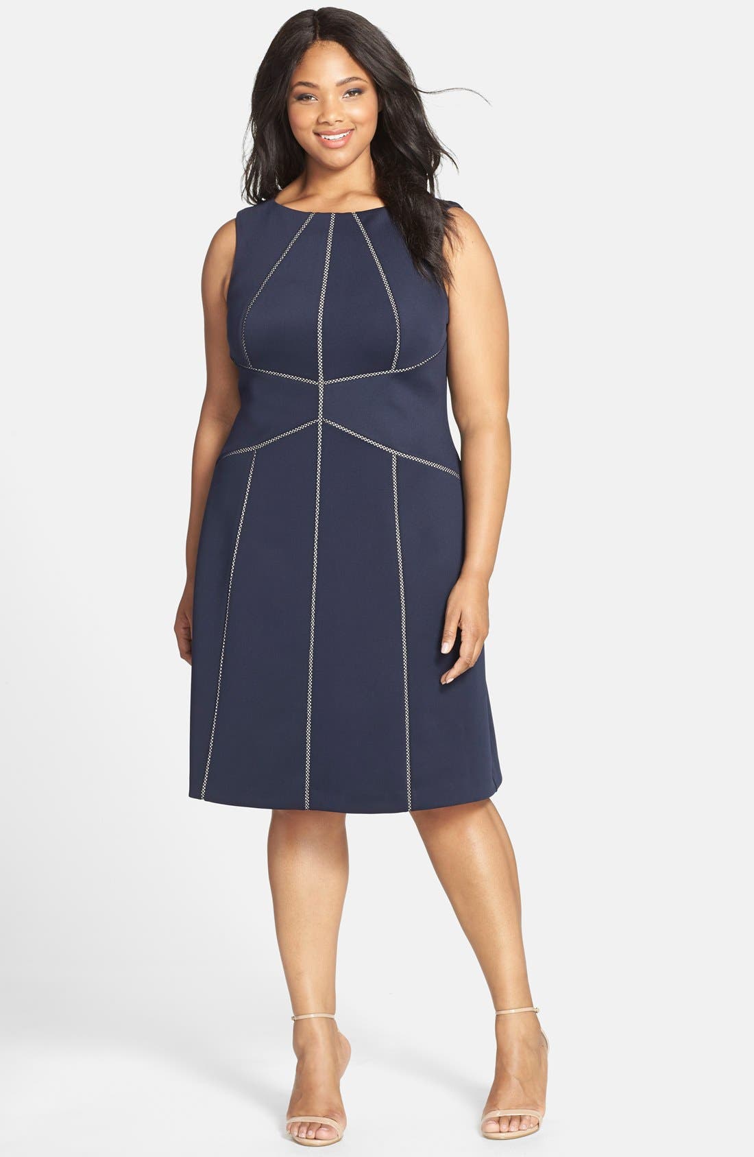 Calvin Klein Scuba Knit ALine Dress with Open Stitch Insets (Plus Size