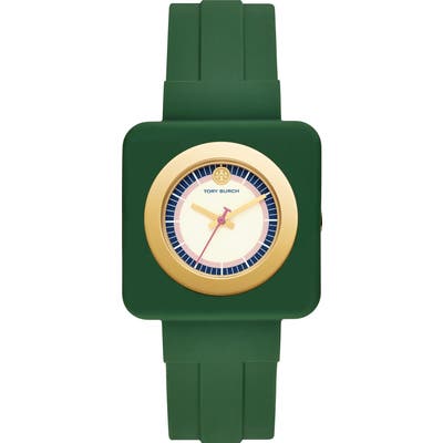 Tory Burch Izzie Square Silicone Strap Watch,