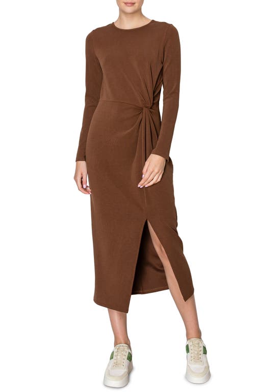 MELLODAY Side Twist Long Sleeve Knit Dress in Brown 