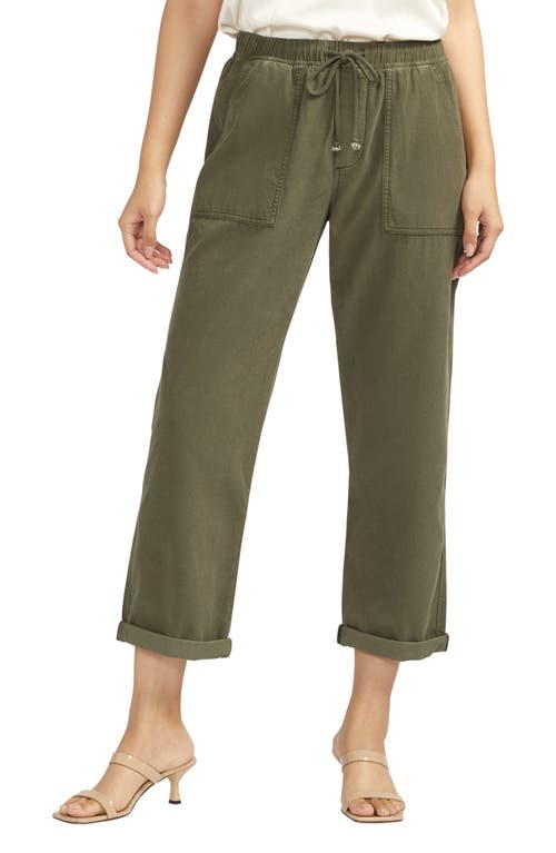 Relaxed Fit Cotton Corduroy Ankle Drawstring Pants in Olive