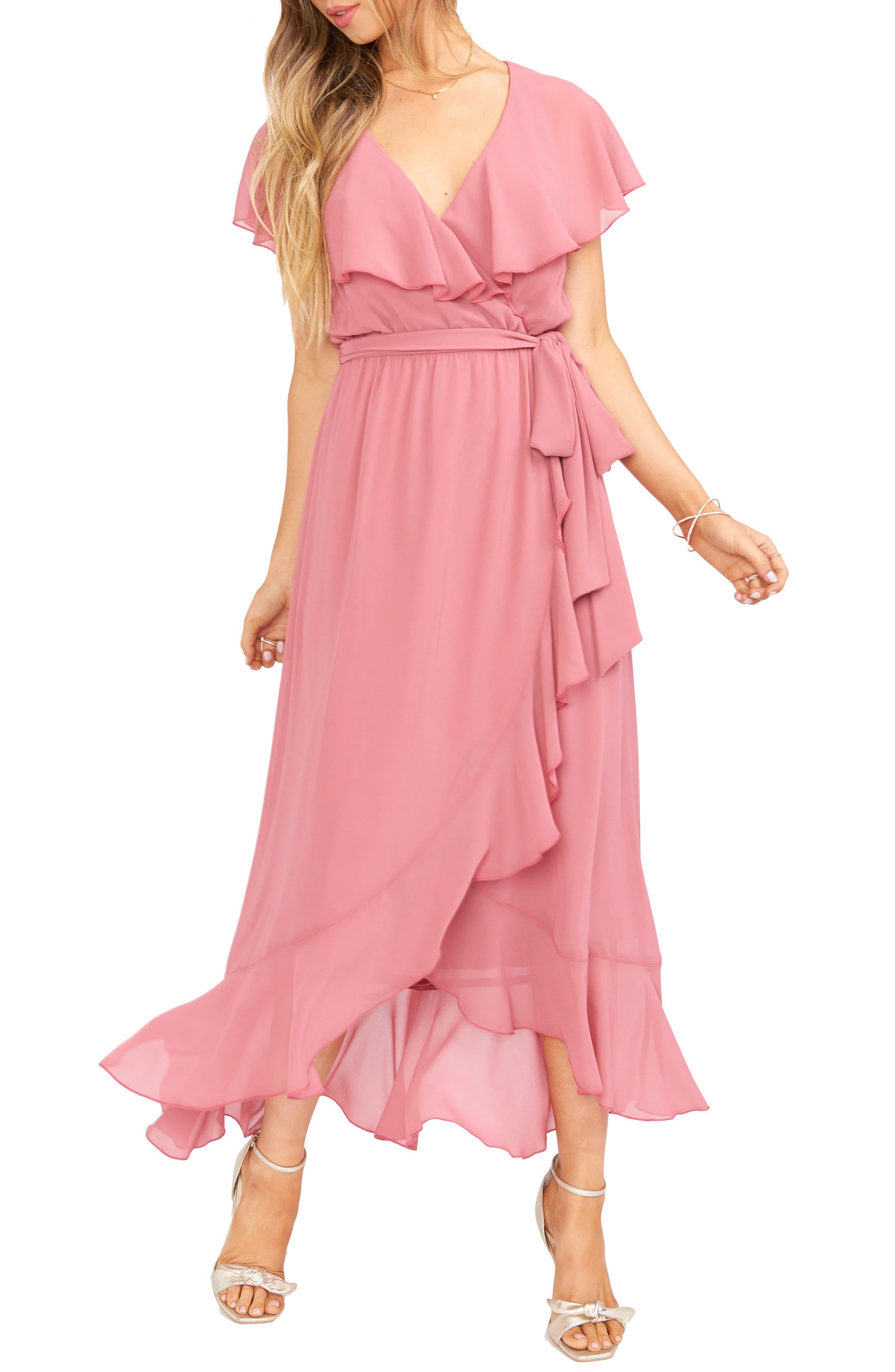 adele blush ruffle maxi dress