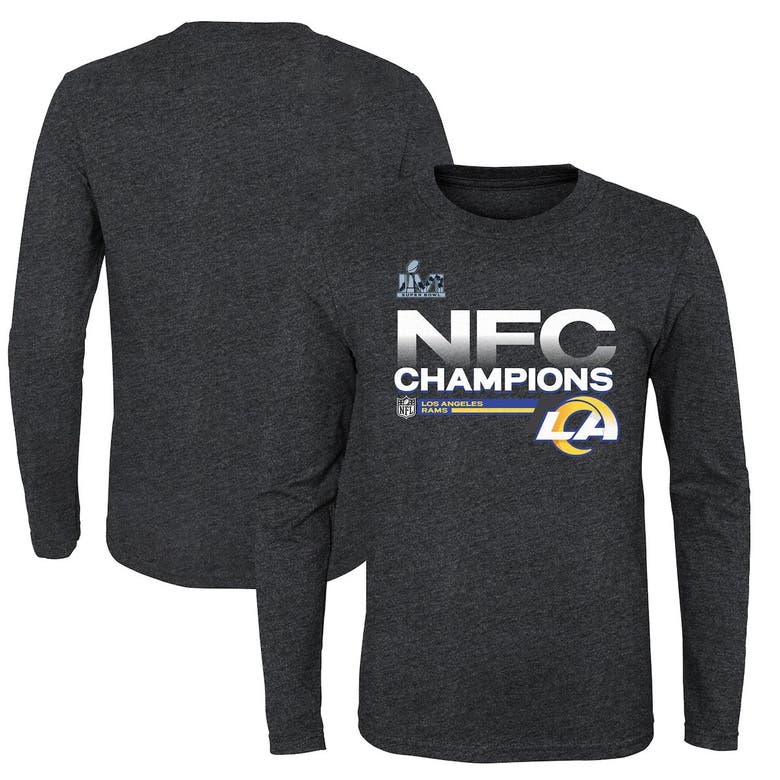 Fanatics Kids' Youth  Branded Heathered Charcoal Los Angeles Rams 2021 Nfc Champions Locker Room Trophy Col In Heather Charcoal