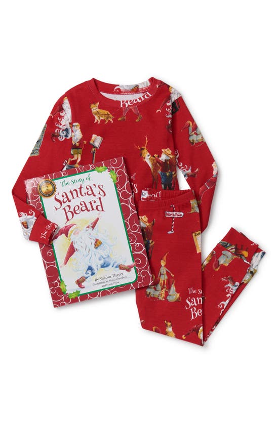 Shop Books To Bed Kids' 'the Story Of Santa's Beard' Fitted Two-piece Pajamas & Book Set In Red