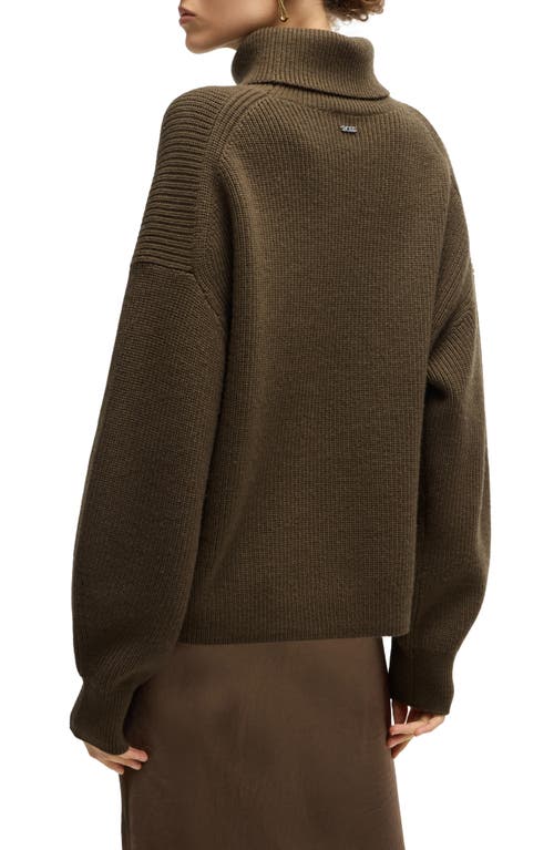 Shop Hugo Boss Boss Fernadina Turtleneck Virgin Wool Sweater In Marshland