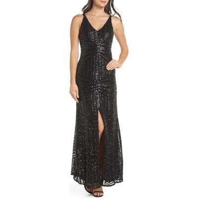 Morgan & Co. V-Neck Sequin Gown