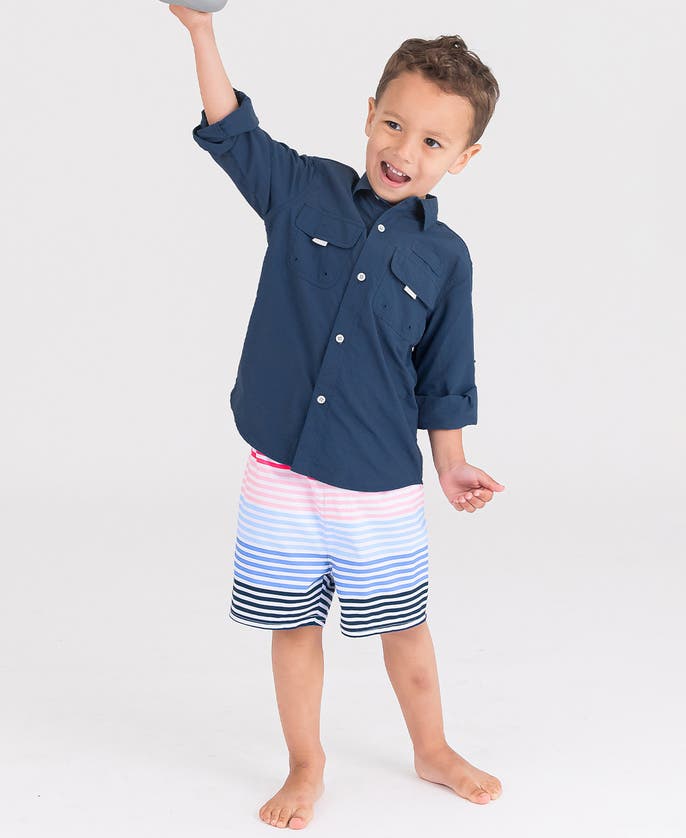 Shop Ruggedbutts Baby Boys Upf50+ Swim Trunks In Ocean Horizon