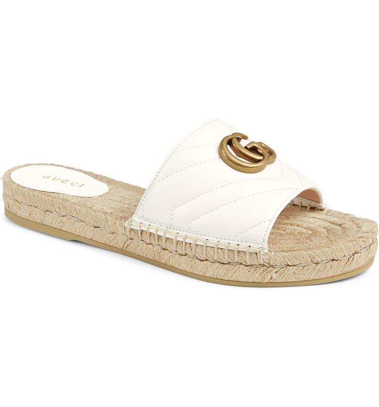 GUCCI Pilar GG Matelassé Espadrille Slide Sandal, Main, color, GREAT WHITE
