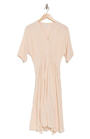 Shop Lucky Brand Smocked Asymmetric Shirtdress In Peach Floral