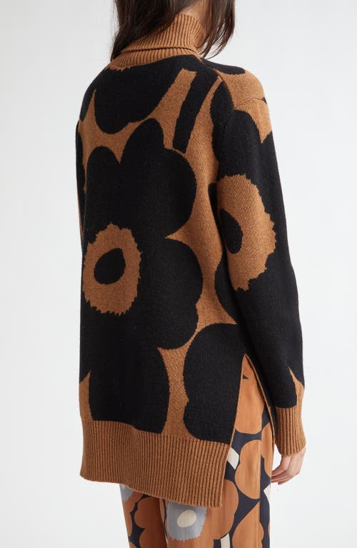 Shop Marimekko Vinni Unikko Wool Turtleneck Sweater In Black Brown