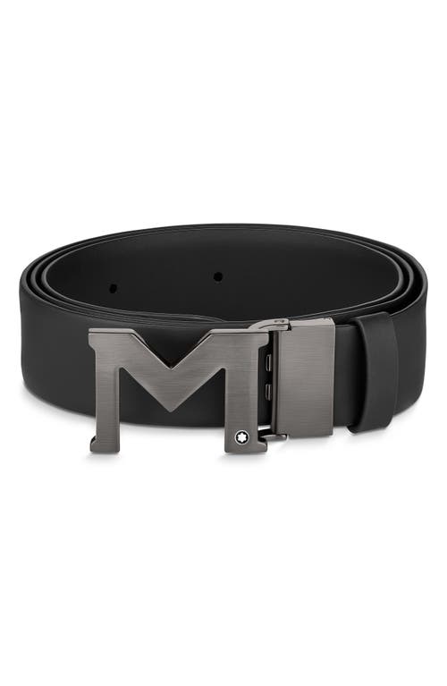 Montblanc Leather Belt in Black/Silver