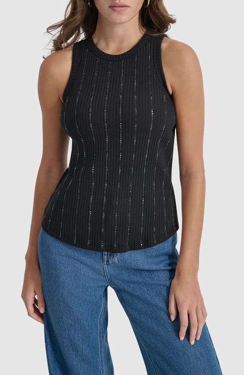 DKNY Vertical Stud Rib Tank Top in Black 