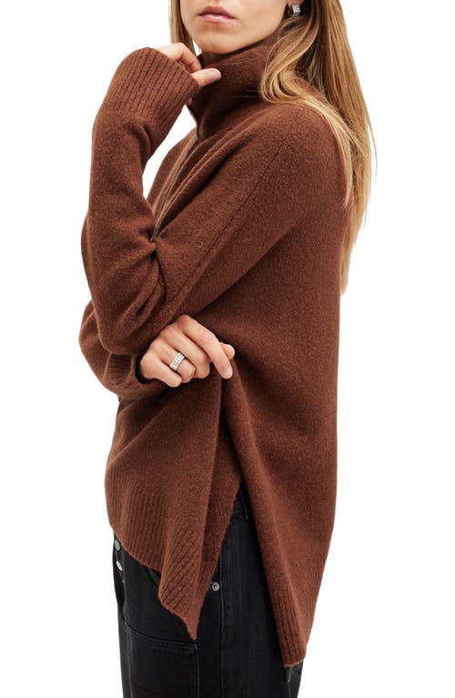 Shop Allsaints Lock Roll Neck Asymmetric Sweater In Copper Brown