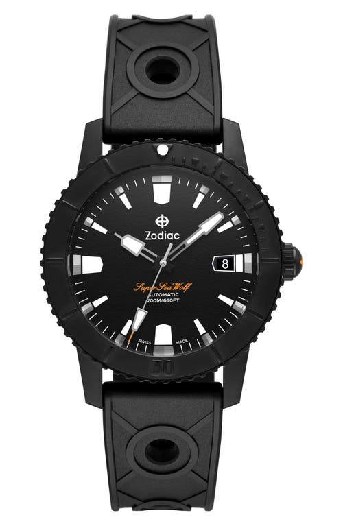 Shop Zodiac Super Sea Wolf Rubber Strap Watch, 40mm In Black