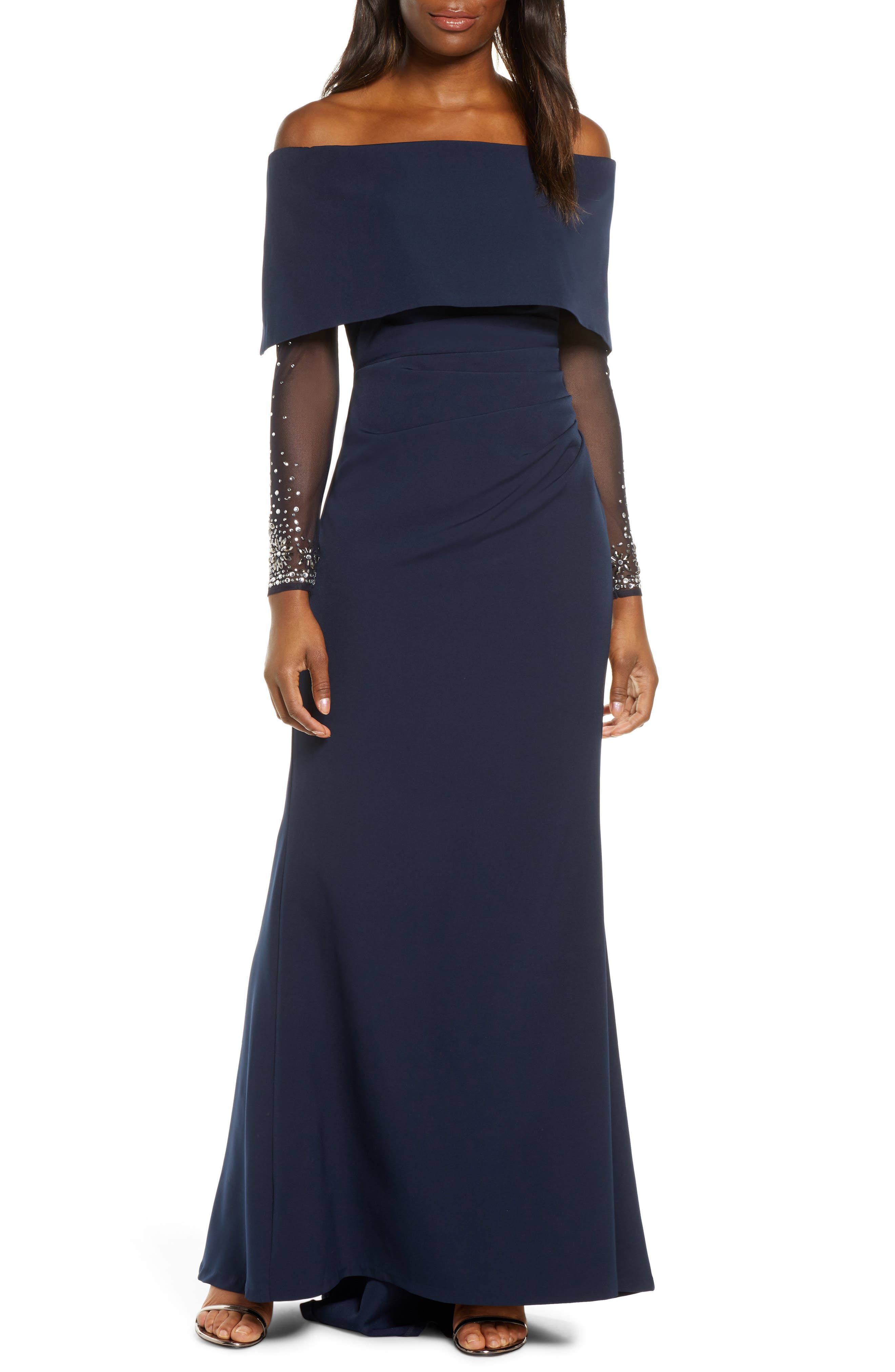 vince camuto off the shoulder gown