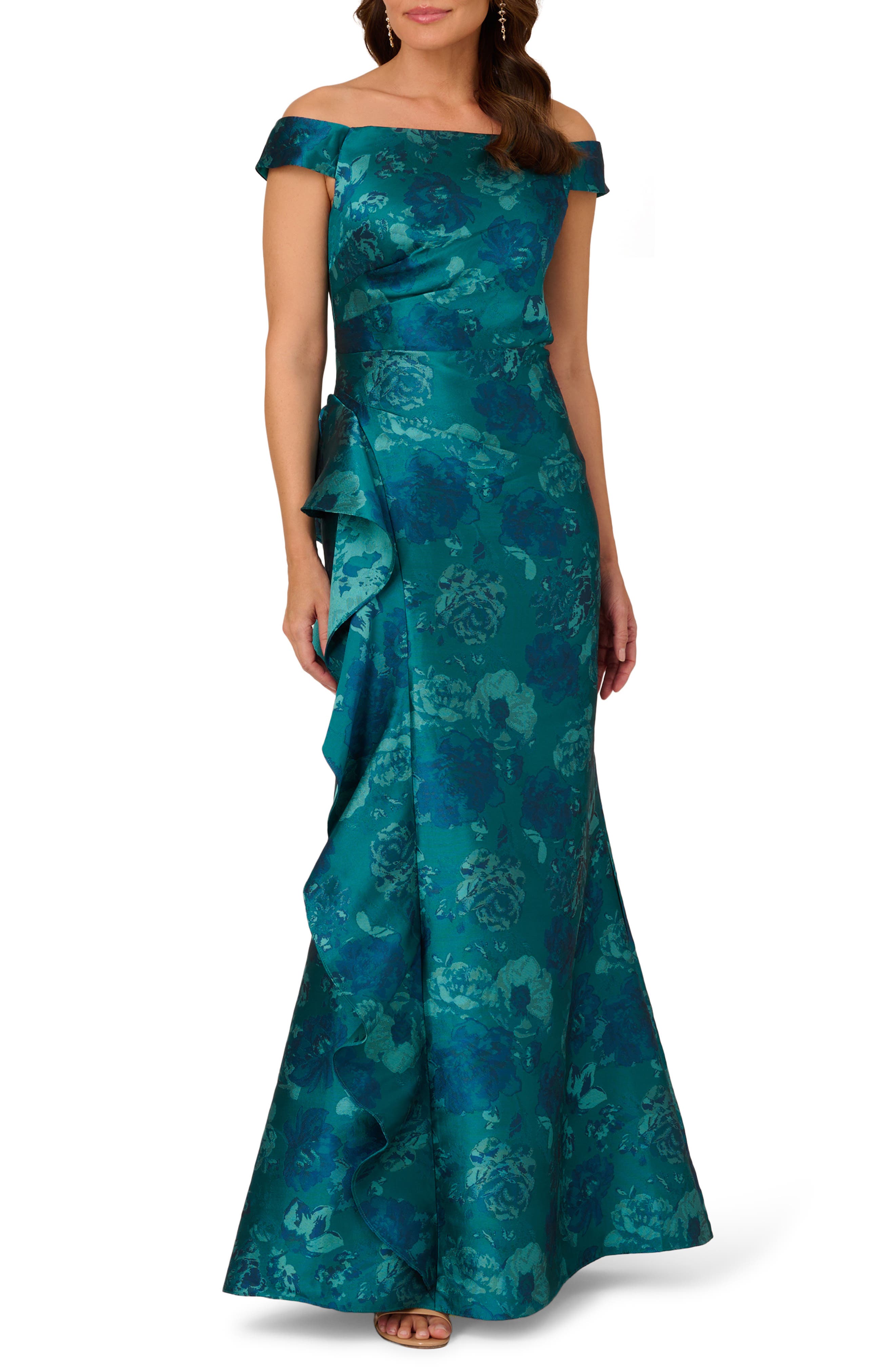Floral Jacquard Sleeveless Midi Dress With Cutout Back In Teal Multi