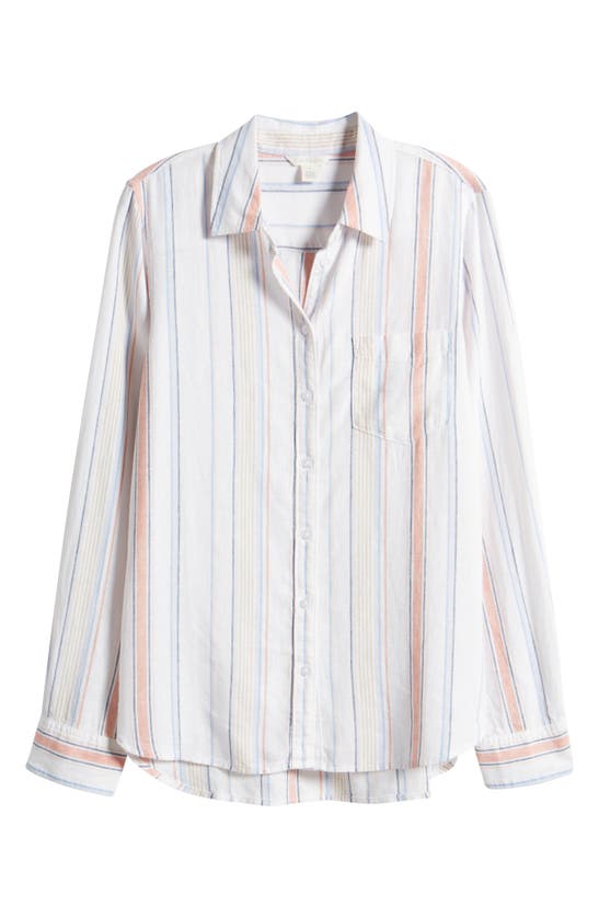 Shop Caslon Linen Blend Button-up Shirt In White- Blue Taylor Stripe