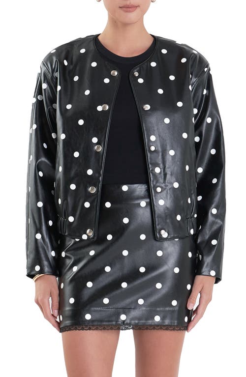 English Factory Polka Dot Faux Leather Jacket In Black/ White