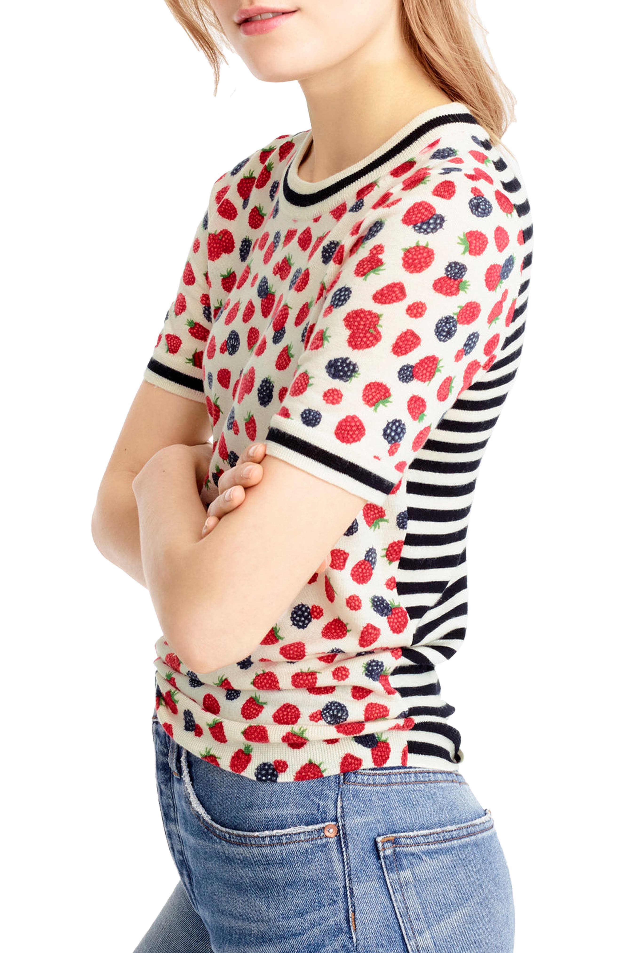 J.Crew Tippi Berry Print Short Sleeve Sweater Nordstrom