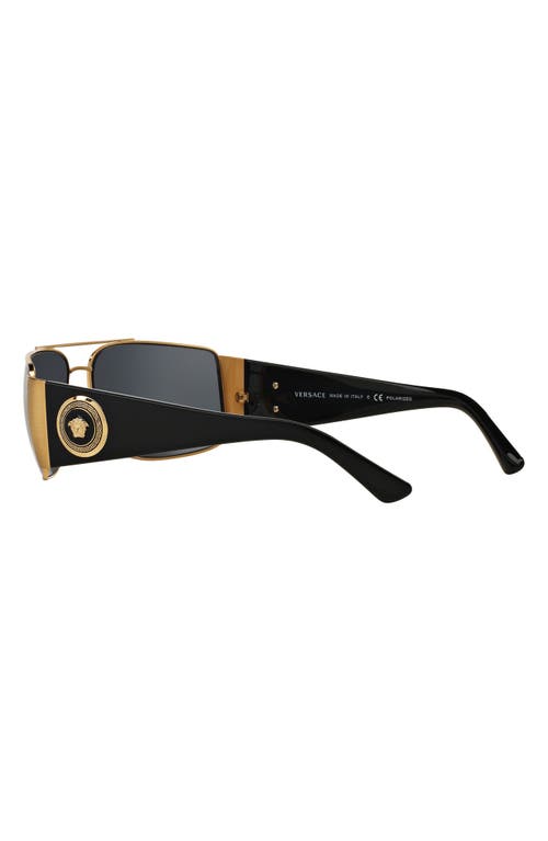 Versace 63mm Polarized Oversize Rectangular Sunglasses In Gold/grey