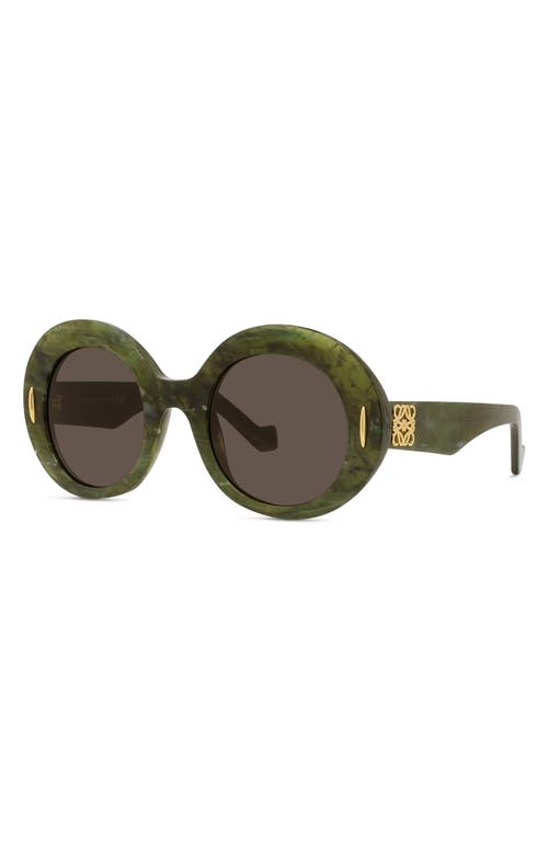 Loewe Anagram 50mm Oval Sunglasses In Shiny Dark Green/brown