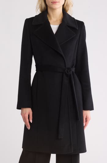 Double lapel wool blend wrap coat hotsell