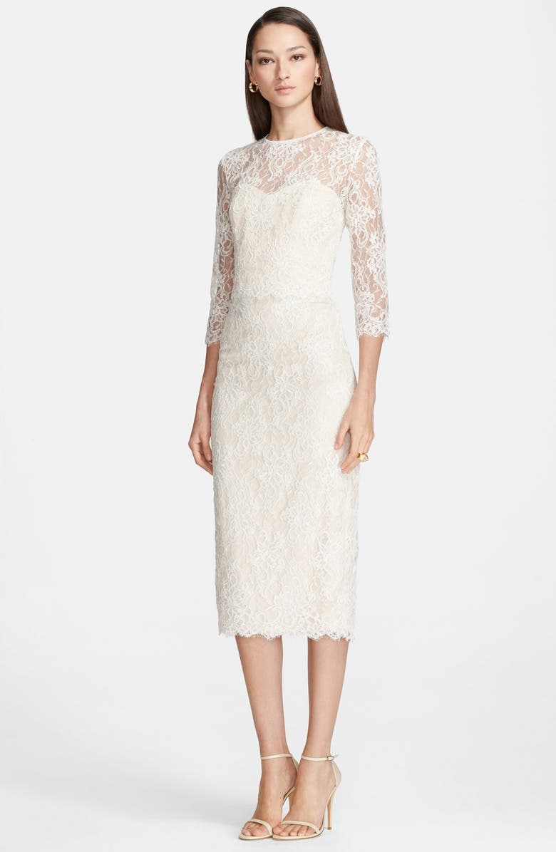 St. John Collection Three Quarter Sleeve Floral Lace Dress | Nordstrom
