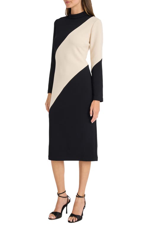 Shop Maggy London Colorblock Long Sleeve Midi Dress In Horn/black