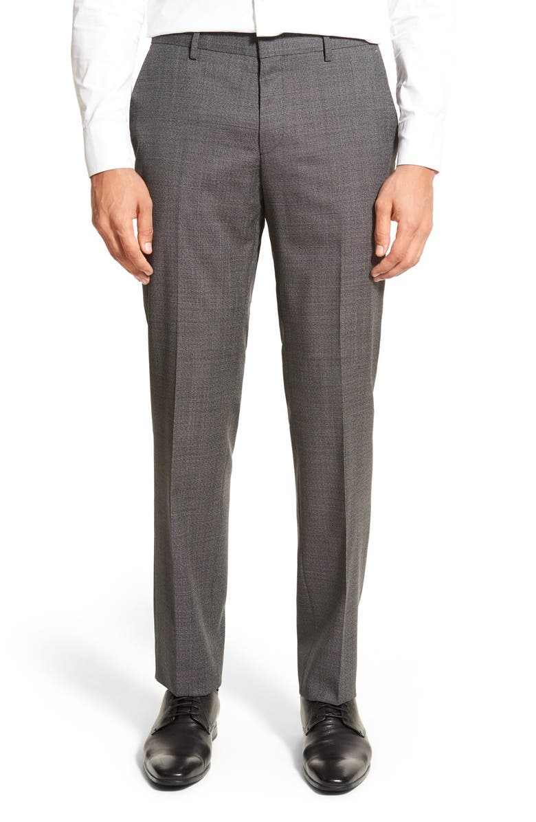 BOSS Flat Front Check Wool Trousers | Nordstrom