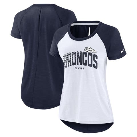 Men's Majestic Threads Russell Wilson Cream/Navy Denver Broncos Name & Number Raglan 3/4 Sleeve T-Shirt