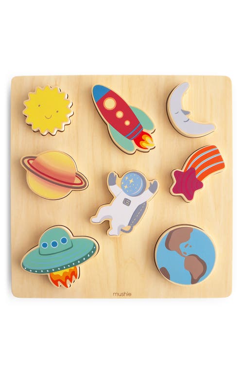 Mushie Wood Space Puzzle in Blue Multi 