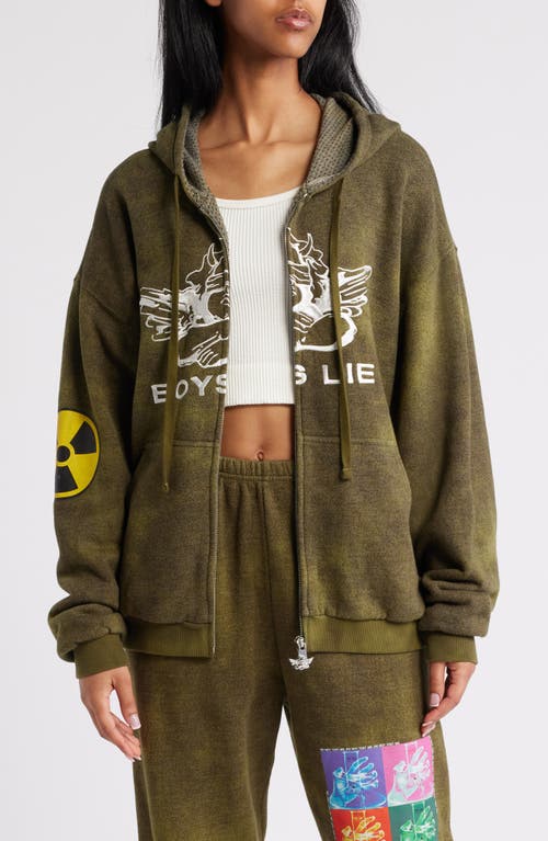 Shop Boys Lie Don't Test Me Oversize Cotton Blend Terry Hoodie In Green