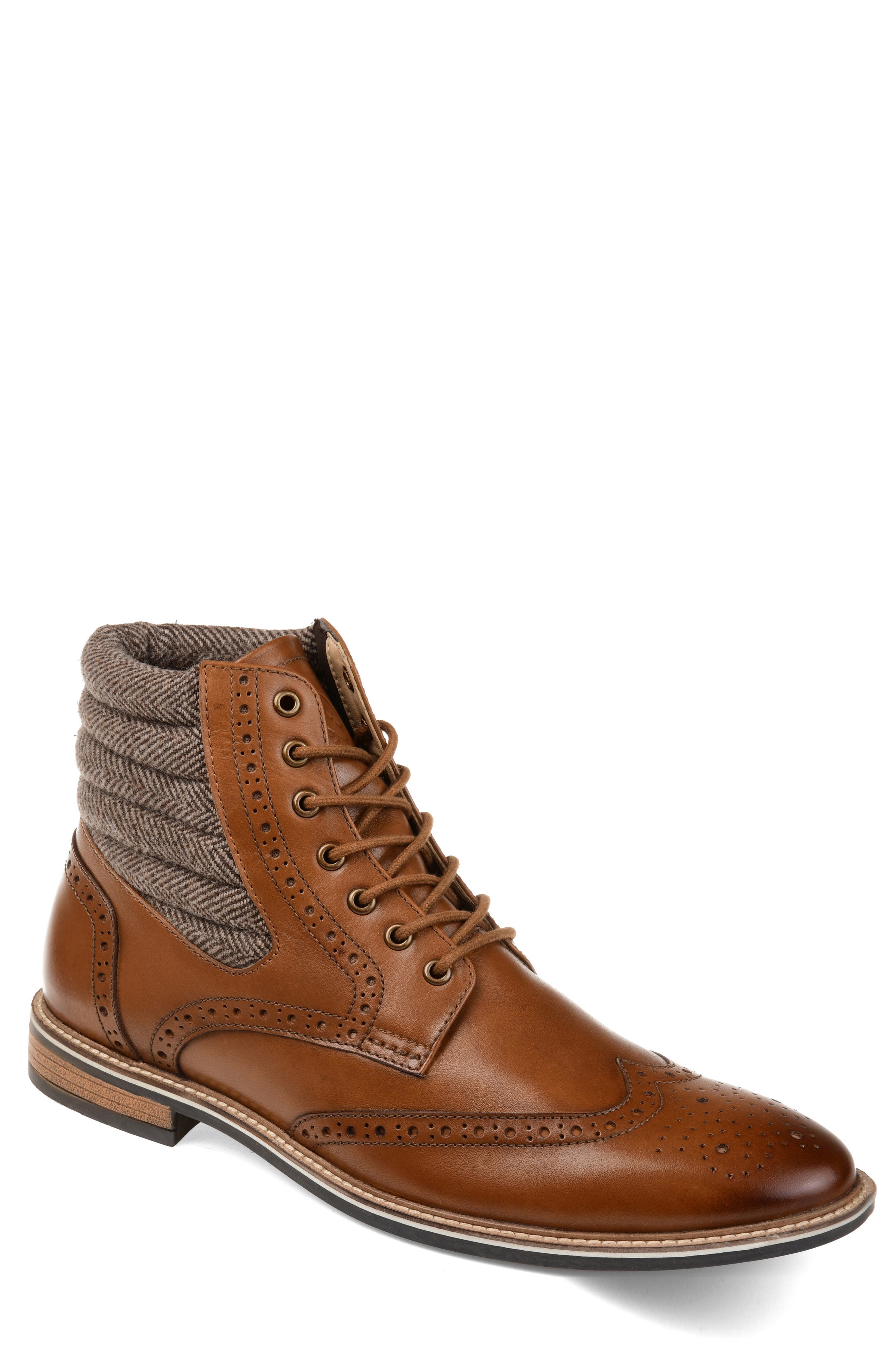 Thomas And Vine Apollo Quilted Wingtip Boot- Brown
